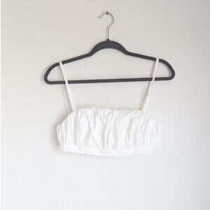 12 Storeez White Strappy Ruched Cotton Crop Top Tank, size M